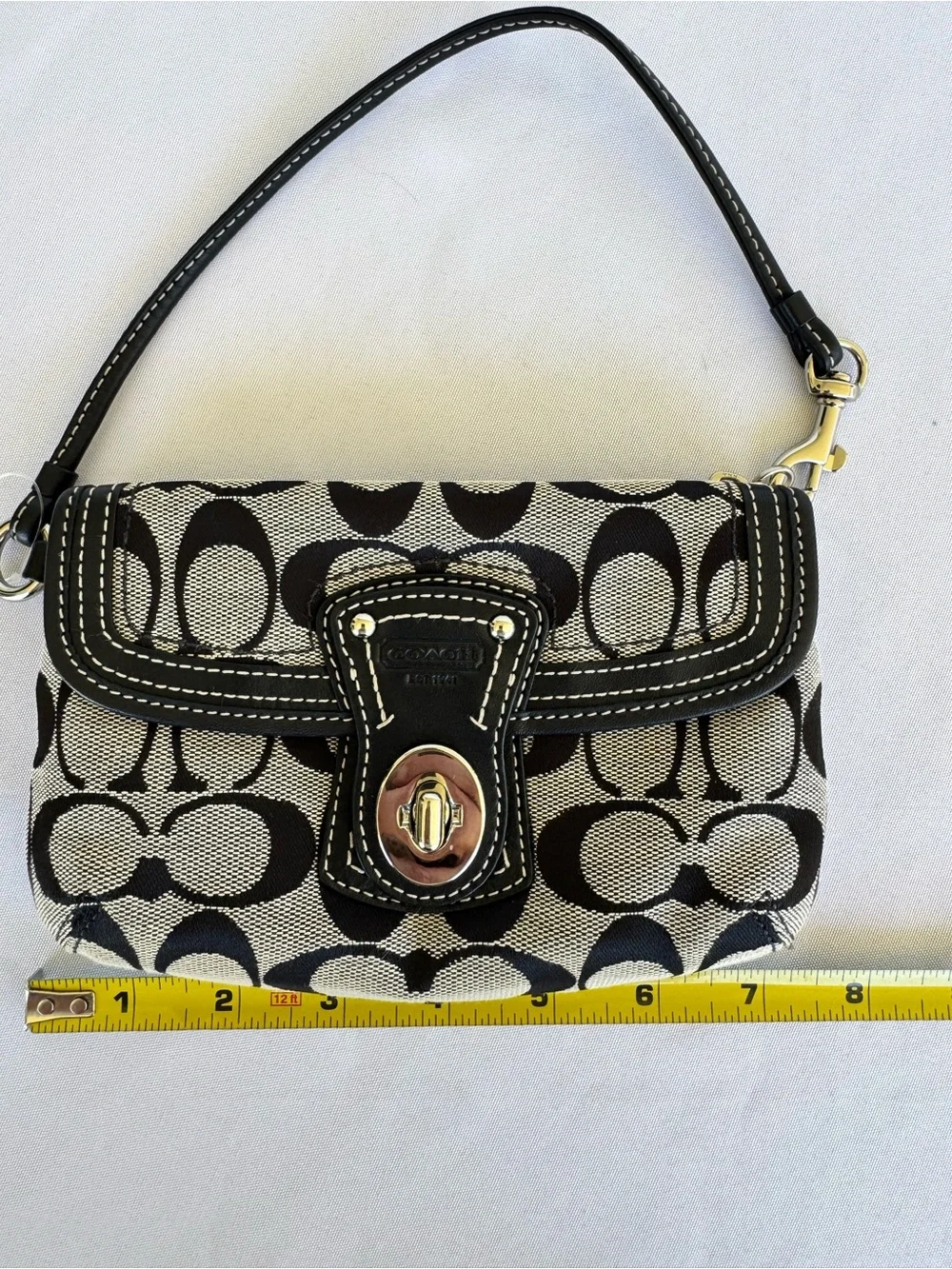 Coach Black & Cream Signature Canvas Turnlock Wristlet